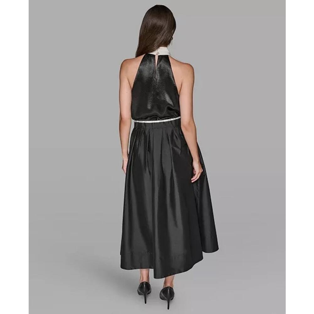 NWT Karl Lagerfield Paris Satin Halter Bow Neck Dress Top Medium Glam Luxury - Picture 3 of 12